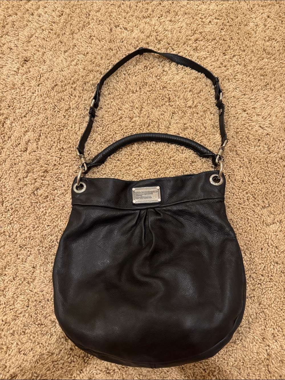 Marc by Marc Jacobs Black Leather Hobo Bag with Top Handle and Adjustable Strap